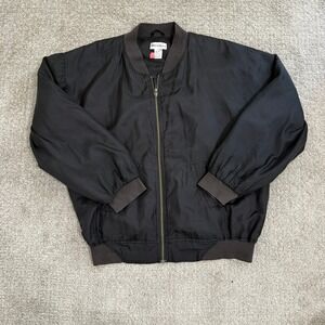 Vintage Black Silk Bomber‎ Jacket Men's Large Zip Front Ribbed Cuffs Roevelle
